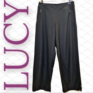 LUCY Everyday Black Classic Stretchy High Rise Wide Leg Capri Yoga Pants, Small